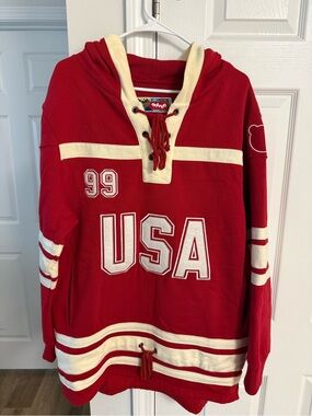 RARE USA Red Lace-Up Hockey Pullover